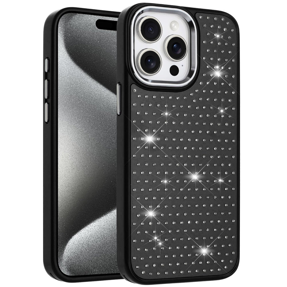 For Apple iPhone 16e Bling Diamond Metallic, Full Sparkle Chrome Edged Hybrid Protective Shockproof Case Cover