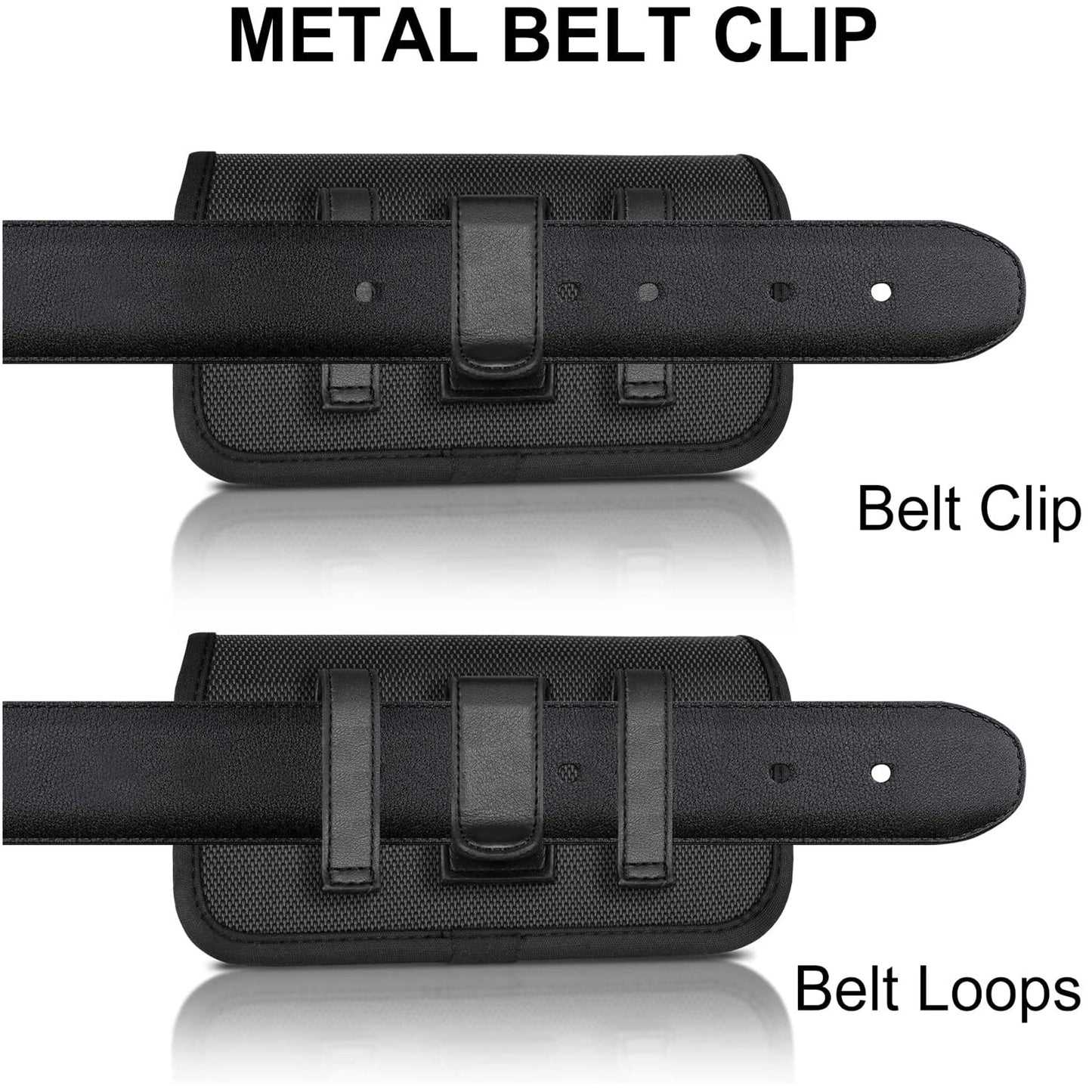 For Apple iPhone 16 Pro (6.3") Nylon Canvas Fabric Waist Belt Holster Horizontal Pouch Holds Large Phone Works with Thick Cases Universal Cover [Black]