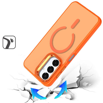 For Samsung Galaxy A17 5G MagSafe Compatible Matte Metallic Stand TPU Hybrid Drop Protection Camera Kickstand Case Cover Cosmic Orange