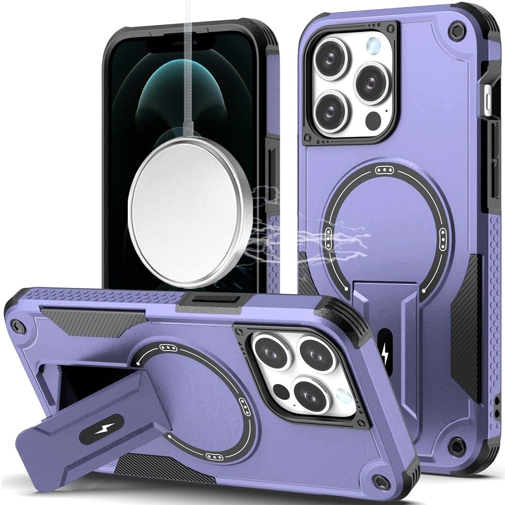 Phone Case for Apple iPhone 12 Pro Max Magnetic Kickstand Rugged Shockproof Armor Grip Anti Slip Heavy Duty Protective Matte Stand Hybrid Cover Purple
