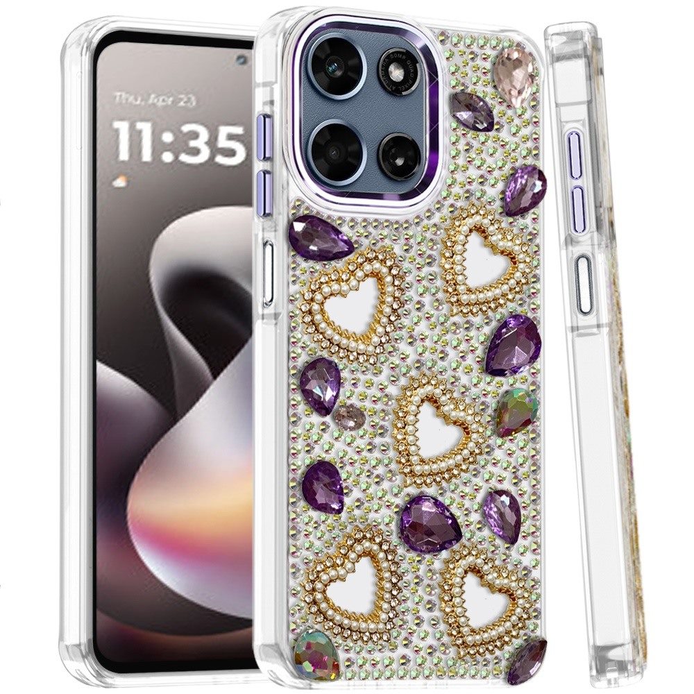 Phone Case for Motorola Moto G Stylus 5G 2026/2025 Luxury Crystal Heart Rhinestone Diamond Bling Shockproof Hybrid Glitter Protective Stylish Durable Grip Cover