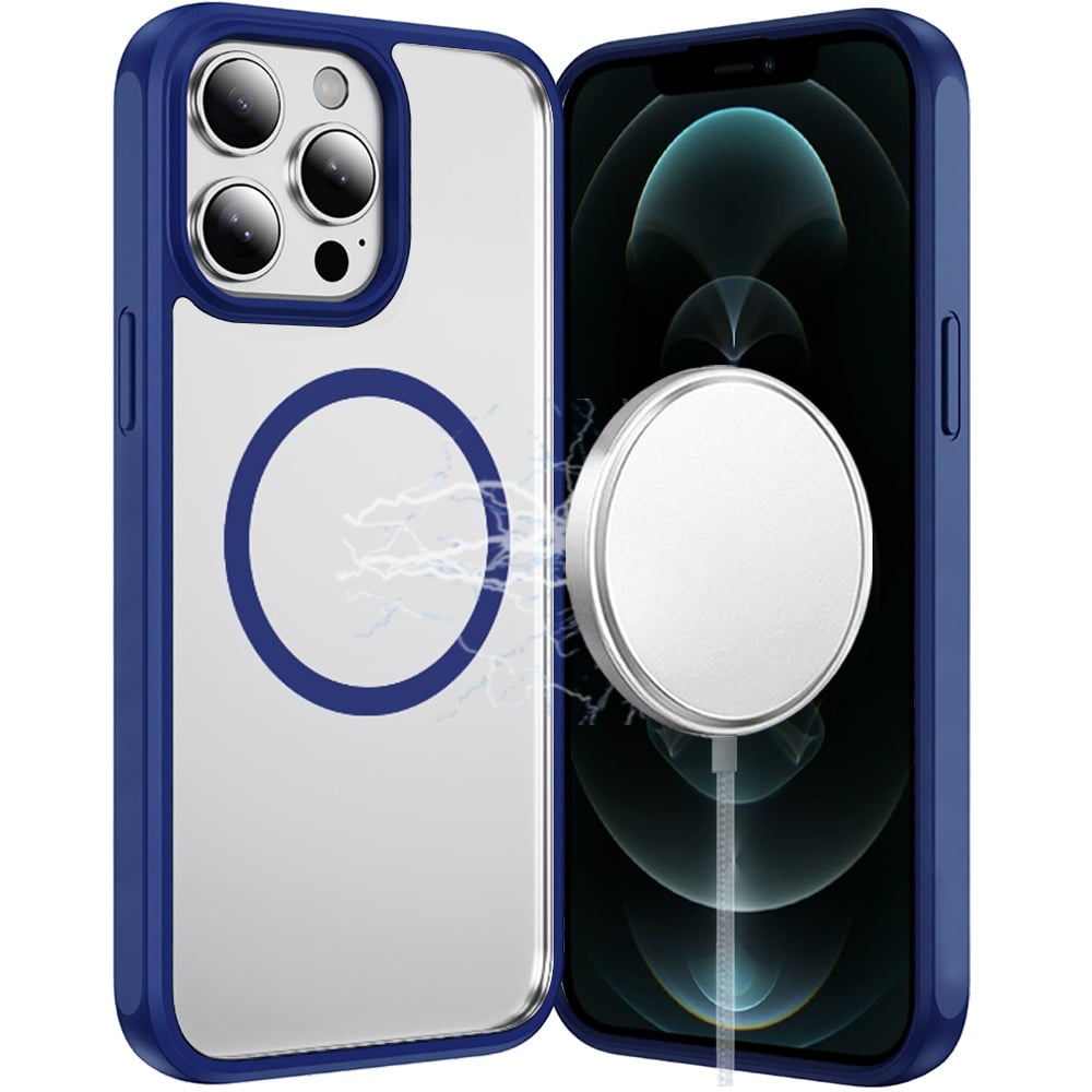 Phone Case for Apple iPhone 12 Pro Max Transparent Magnetic HQ Shockproof Hybrid 2.0mm Thick AntiSlip Grip Drop Protection Rugged Clear Durable Impact Cover Navy Blue
