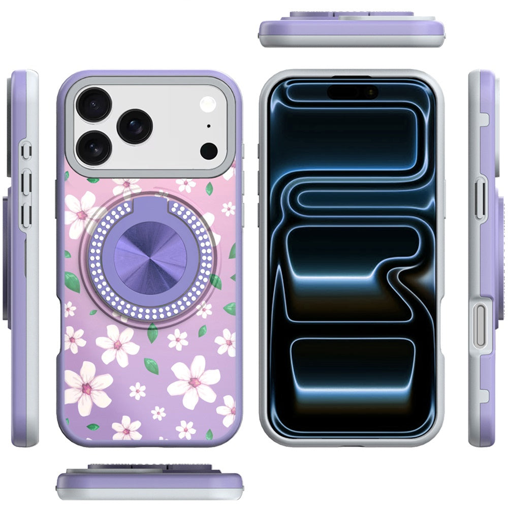 For Apple iPhone 17 Pattern Design Hybrid with Invisible Ring Stand & Magnetic Back, Shockproof Protective Grip Case Cover