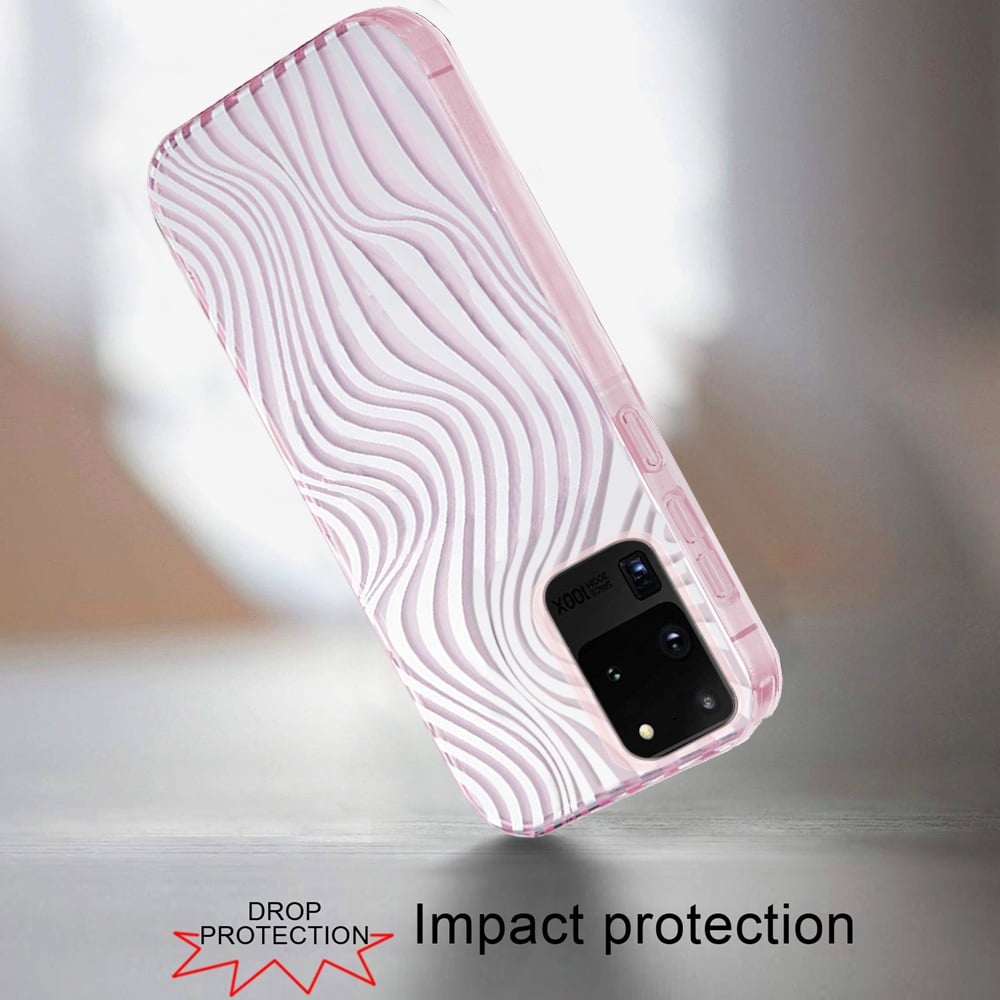 Phone Case for Samsung Galaxy S20 Ultra Stylish Design IMD Shockproof Protective Slim Fit TPU Durable Grip Fashion Pattern Impact Resistant Hybrid Cover Wave Pink Zebra Stripes