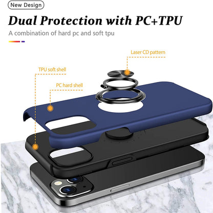 For Gabb Phone 4 Pro Military Grade Hybrid Case with Flat Metal Ring 360° Rotation Kickstand, Slim Fit Back Hard PC Case Cover Blue