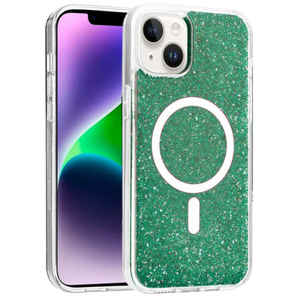 Phone Case for iPhone 14/13 Hybrid Construction Shockproof MagSafe Magnetic Circle 2.5mm Thick Epoxy Glitter Protective Design Magnetic Accessory Compatible Cover Green