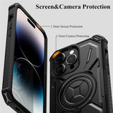 For Apple iPhone 15 Pro Max (6.7") Hybrid Invisible Stand Compatible with Magsafe 360° Ring Kickstand Shockproof  Phone Case Cover