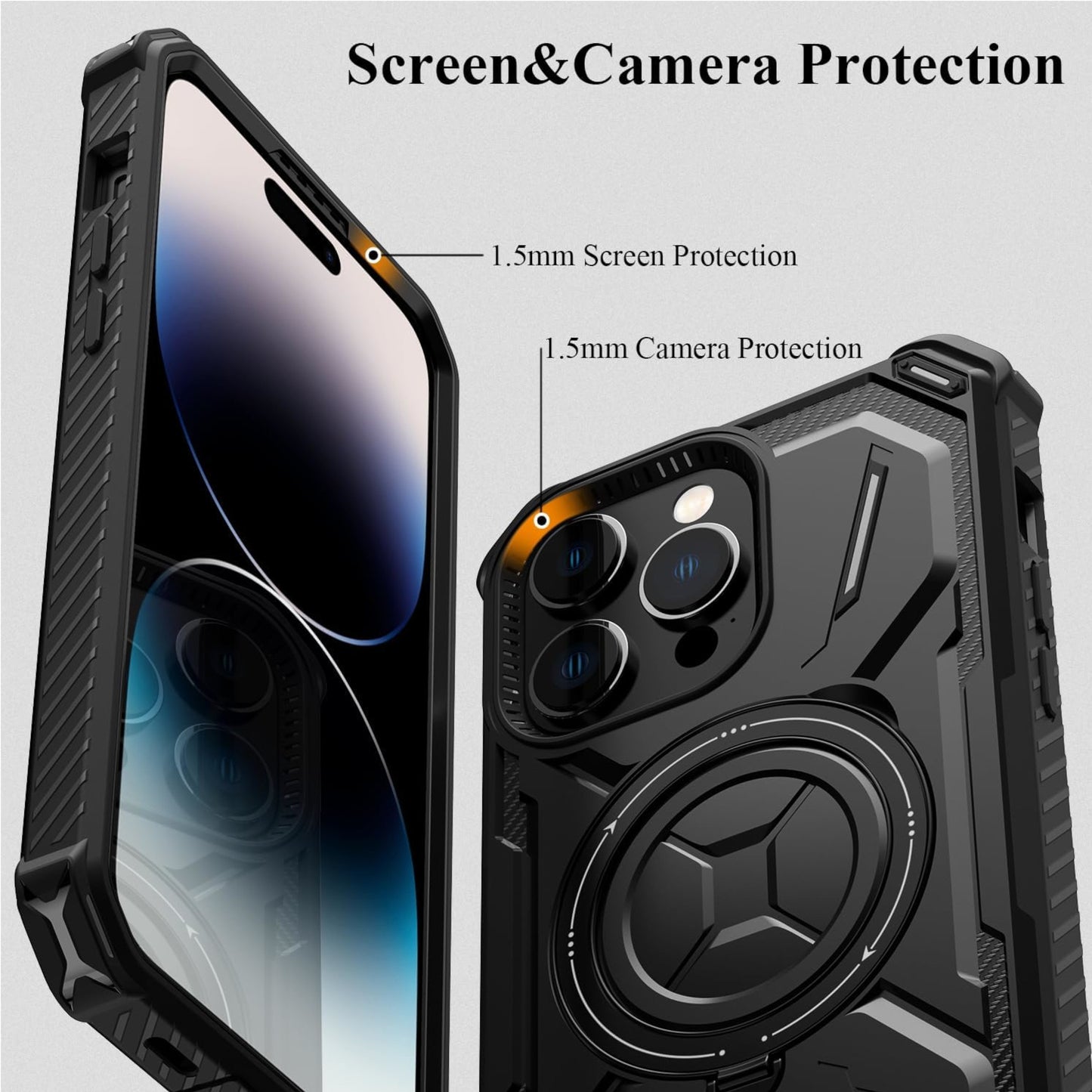 For Apple iPhone 15 Pro (6.1") Hybrid Bumper Invisible Stand Compatible with Magsafe 360° Ring Kickstand Shockproof  Phone Case Cover