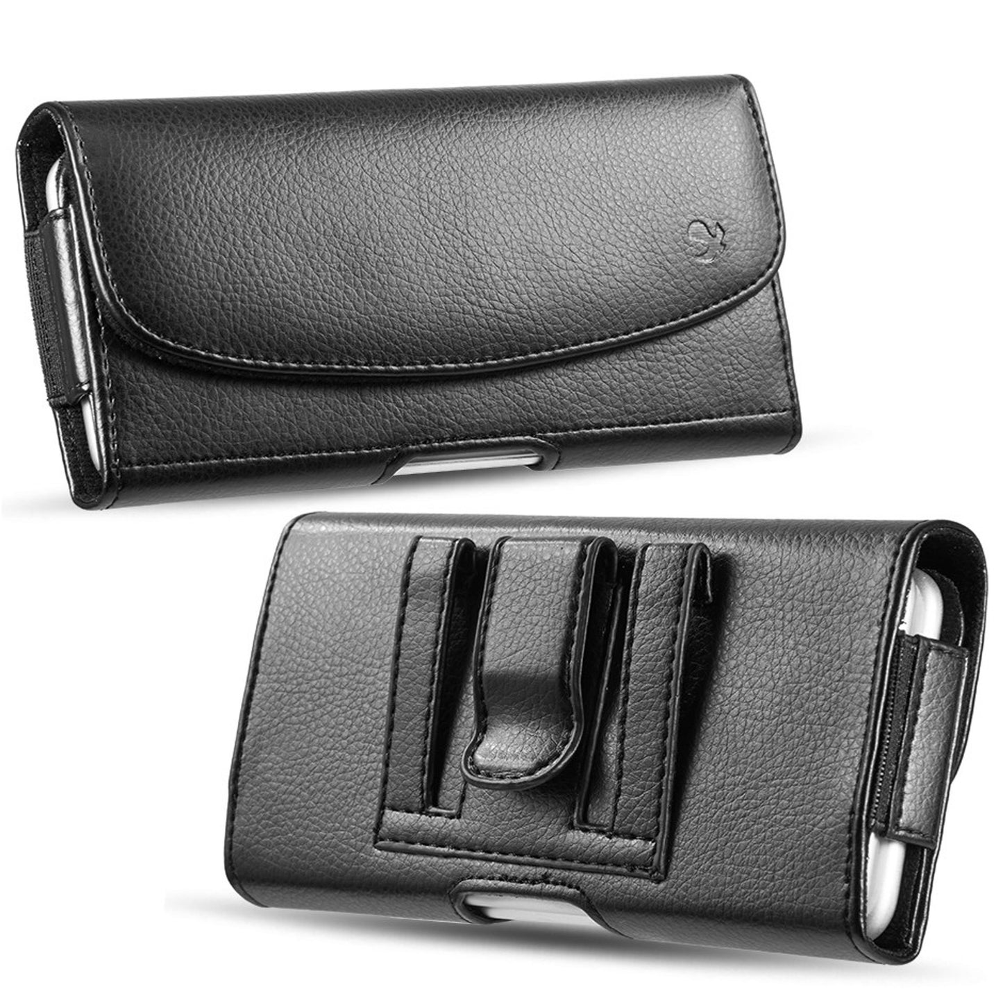 For Apple iPhone 16 Pro (6.3") Universal Horizontal PU Leather Phone Belt Holster Case Magnetic Closure with Credit Card ID Holder Pouch Cover [Black]