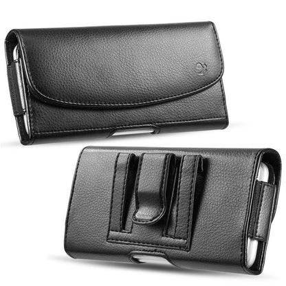 For Apple iPhone 16 Pro (6.3") Universal Horizontal PU Leather Phone Belt Holster Case Magnetic Closure with Credit Card ID Holder Pouch Cover [Black]