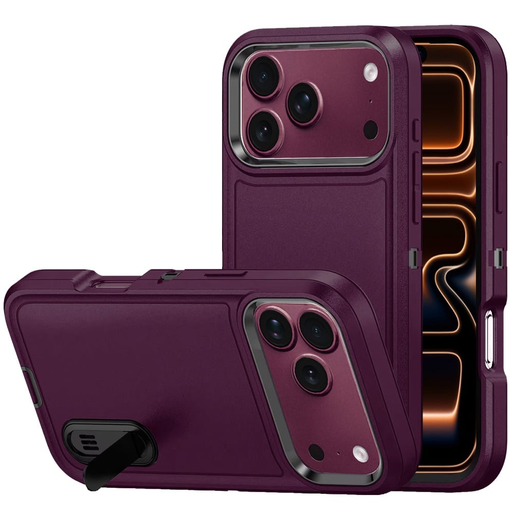 Phone Case for Apple iPhone 18 Pro Max/ iPhone 17 Pro Max 3in1 Tough Rugged Kickstand Shockproof Armor Grip Heavy Duty Drop Resistant Protective Hybrid Cover Purple