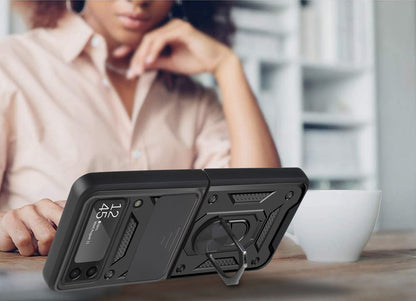 For Samsung Galaxy Z Fold 7 Camera Slide Protector with Magnetic Ring Stand, Hybrid TPU Shockproof Protective Case Cover