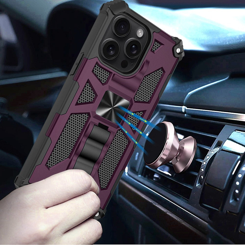 Phone Case for Apple iPhone 13 Pro Max Built in Magnetic Hiden Kickstand Shockproof Rugged Armor Grip Hybrid Heavy Duty Anti Slip Protective Style Cover Purple