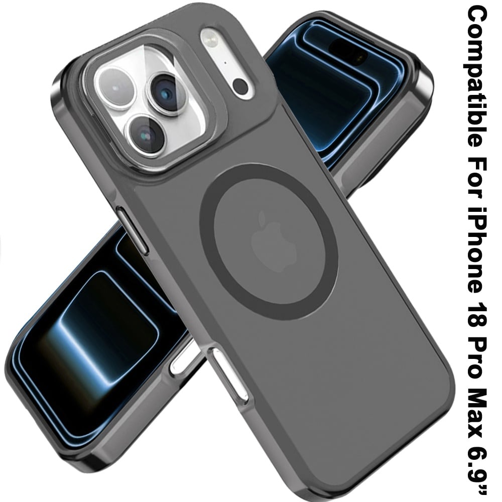 Phone Case for Apple iPhone 18 Pro Max/ 17 Pro Max Magnetic Circle Camera Stand Aluminum Frame Shockproof Rugged Kickstand Metallic Button Hybrid Protective Durable Grip Cover
