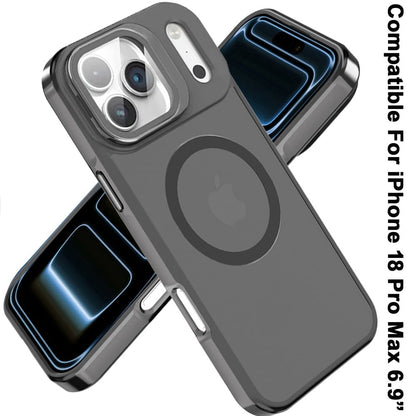 Phone Case for Apple iPhone 18 Pro Max/ 17 Pro Max Magnetic Circle Camera Stand Aluminum Frame Shockproof Rugged Kickstand Metallic Button Hybrid Protective Durable Grip Cover