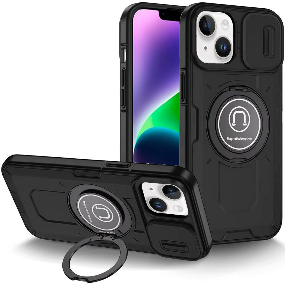 For Apple iPhone 11 Build in Invisible Magnetic Ring Stand with Slide Camera Protector, fit Magnetic Car Mount [Compatible with MagSafe] Case Cover