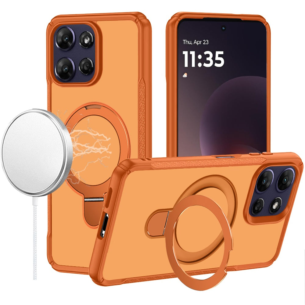 Phone Case for Motorola Moto G Power 5G 2026 /2025 Magnetic Ring Stand Matte Finish Shockproof Grip Slim Armor Heavy Duty TPU Protective Hybrid Cover Cosmic Orange