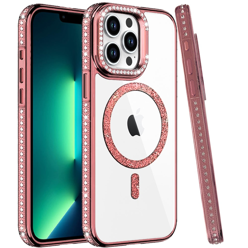 Phone Case for Apple iPhone 13 Pro Max Luxury Diamond Bling Edged Magnetic Glitter Shockproof Hybrid with Camera Kickstand Durable Grip Cover