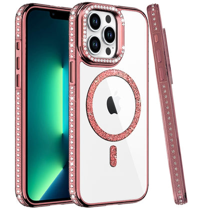 Phone Case for Apple iPhone 13 Pro Max Luxury Diamond Bling Edged Magnetic Glitter Shockproof Hybrid with Camera Kickstand Durable Grip Cover
