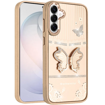 Phone Case for Samsung Galaxy S26 FE /Fan Edition Glitter Bling Butterfly Stand Metallic Edge Hybrid Shockproof Grip Durable Camera Protection Stylish Design Cover