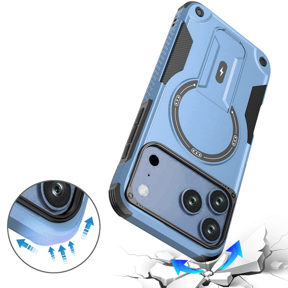 Phone Case for Apple iPhone 18 Pro/ 17 Pro Magnetic Kickstand Rugged Shockproof Armor Grip Anti Slip Heavy Duty Protective Matte Stand Hybrid Cover Blue