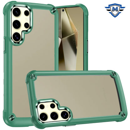 For Samsung Galaxy S25 Ultra Premium Hybrid Transparent Rubber with Metal Buttons & Camera Edges, Hard TPU Frame Corner Bumper Case Cover
