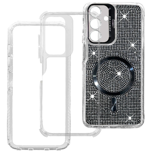 Phone Case for Galaxy A17 5G Luxury Glitter Magnetic Hybrid with Camera Stand Dual Layer Shockproof Sparkle Dot Pattern Clear Edges Cover