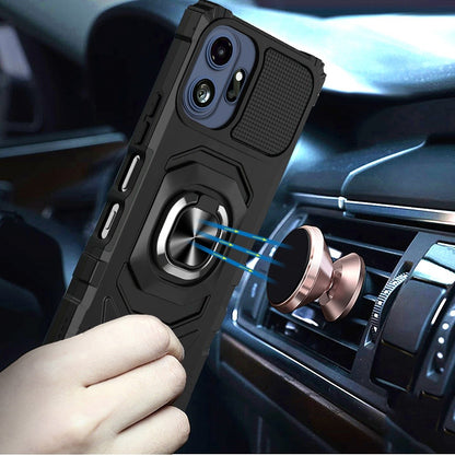 Phone Case for TCL 70 Pro Rugged Hybrid Dual Layer Magnetic Ring Stand Armor Shock Absorbing Heavy Duty TPU Reinforced Bumper Cover
