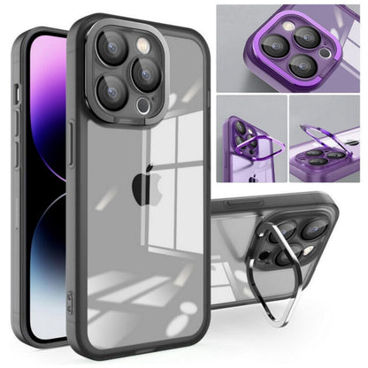 For Apple iPhone 15 (6.1") Built-in Camera Kickstand Clip Shockproof Iridescent Holographic Colorful TPU Slim Protective  Phone Case Cover