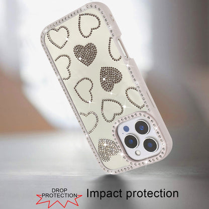 Phone Case for Apple iPhone 16 Pro Max Spread Love Hearts Glitter Shimmer Bling Diamond Edge Shockproof Hybrid Stylish Protective Slim Grip Designer Cover Off-White
