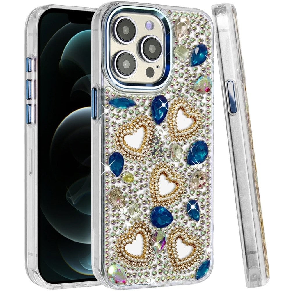 Phone Case for Apple iPhone 12 Pro Max Luxury Crystal Heart Rhinestone Diamond Bling Shockproof Hybrid Glitter Protective Stylish Durable Grip Cover