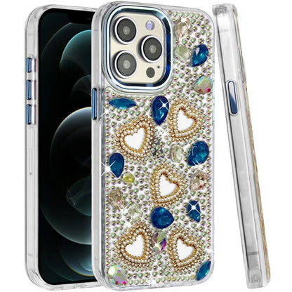 Phone Case for Apple iPhone 12 Pro Max Luxury Crystal Heart Rhinestone Diamond Bling Shockproof Hybrid Glitter Protective Stylish Durable Grip Cover
