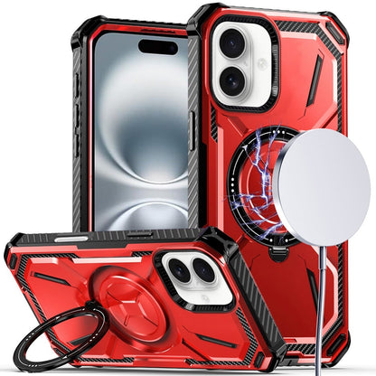 For Apple iPhone 16 Plus Shockproof Hybrid Magnetic Ring Case - 360° Rotatable Stand with MagSafe Compatibility Case Cover