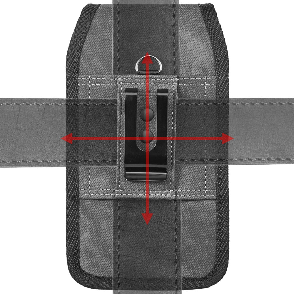 For Apple iPhone 16 Pro (6.3") Universal Vertical Fabric Case Holster with 2 Card Slots, Pen Holder, Belt Clip Loop & Hook Carrying Phone Pouch [Black]