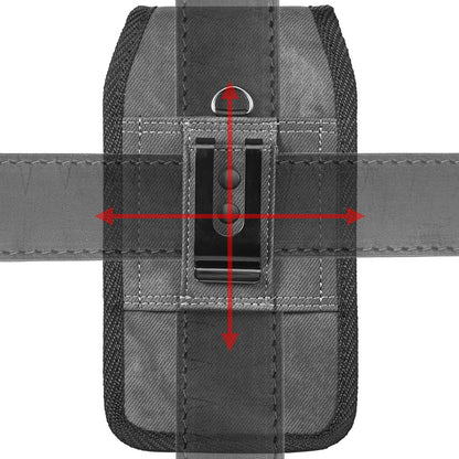 For Apple iPhone 16 Pro (6.3") Universal Vertical Fabric Case Holster with 2 Card Slots, Pen Holder, Belt Clip Loop & Hook Carrying Phone Pouch [Black]