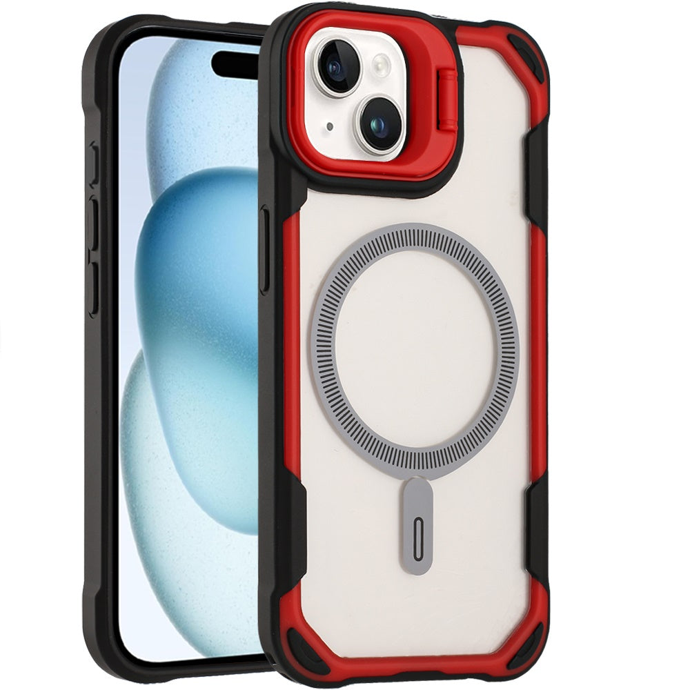 For Apple iPhone 15 Magnetic Circle Hybrid with Camera Stand, Compatible with MagSafe, Shockproof Protective Case Cover