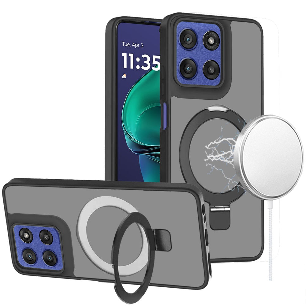 For Google Pixel 10 Pro XL Magnetic Circle Back with Ring Stand Full Rotation Matte Hybrid Shockproof Case Cover Black