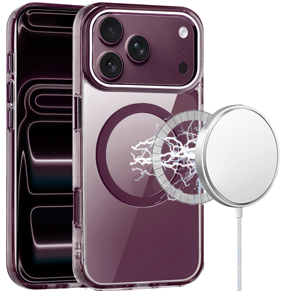 Phone Case for Apple iPhone 18 Pro/ 17 Pro Magnetic Clear Acrylic Metal Button Camera Guard Shockproof Transparent Slim Grip Premium Hybrid Cover Purple