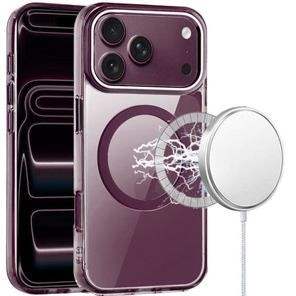 Phone Case for Apple iPhone 18 Pro/ 17 Pro Magnetic Clear Acrylic Metal Button Camera Guard Shockproof Transparent Slim Grip Premium Hybrid Cover Purple