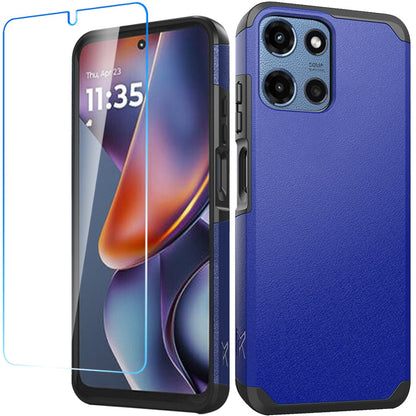 For Motorola Moto G Stylus 5G 2025 Tough Hybrid Dual Layer Hard PC TPU Rubber Bumper, Shock Absorption, Screen Protector Included Case Cover