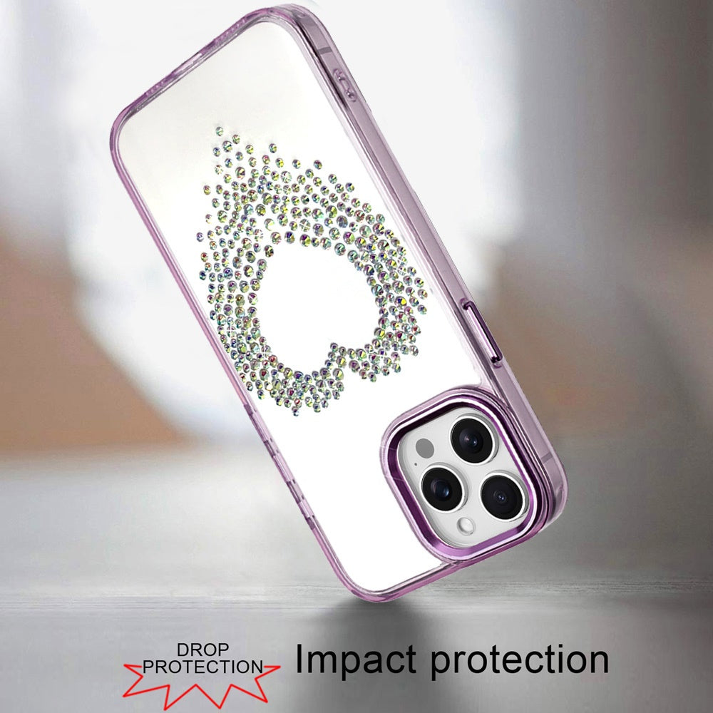 For Apple iPhone 17E /16E Angel Hearts Bling Glitter Diamond Hybrid TPU Cover, Colorful Frame Shockproof Protective Back Case Cover Purple