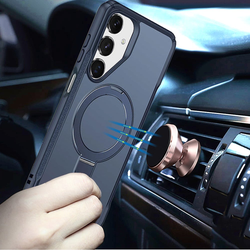 Phone Case for Galaxy A16 Magnetic Ring Stand Matte Finish Shockproof Grip Slim Armor Heavy Duty TPU Protective Hybrid Cover Navy Blue