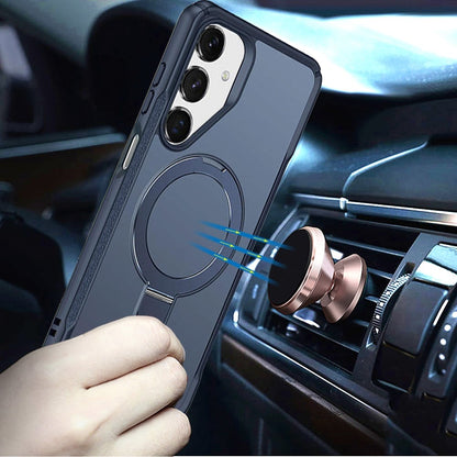 Phone Case for Galaxy A16 Magnetic Ring Stand Matte Finish Shockproof Grip Slim Armor Heavy Duty TPU Protective Hybrid Cover Navy Blue