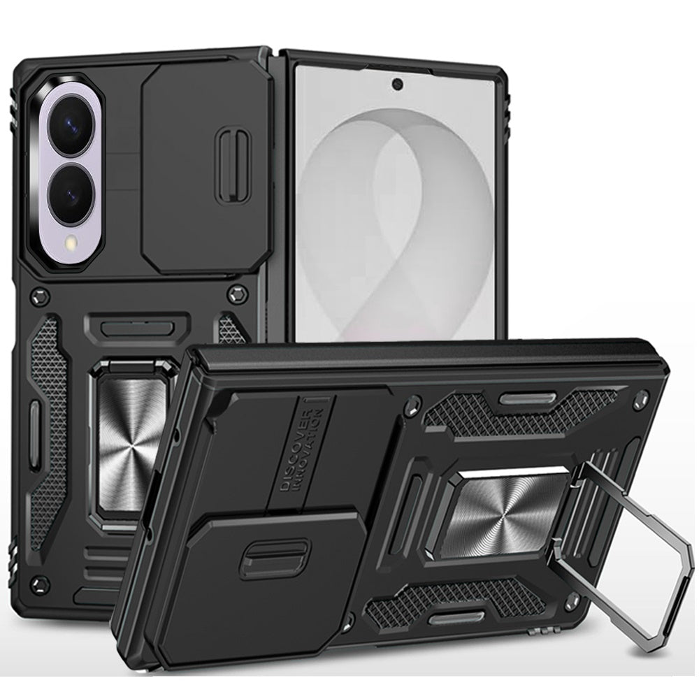 Phone Case for Samsung Galaxy Z Fold 8 Tough Metal Ring Shockproof Sliding Camera Window Hybrid Armor Rugged Anti Slip Heavy Duty Grip Cover