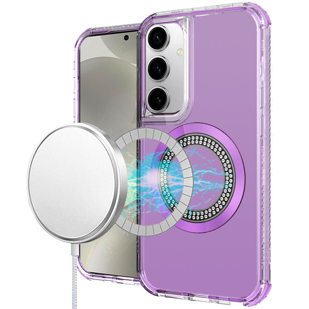 For Apple iPhone 17E /16E Magnetic Circle Compatible with Magsafe, Hybrid Chrome 3in1 Transparent Shockproof TPU Bumper Case Cover Purple