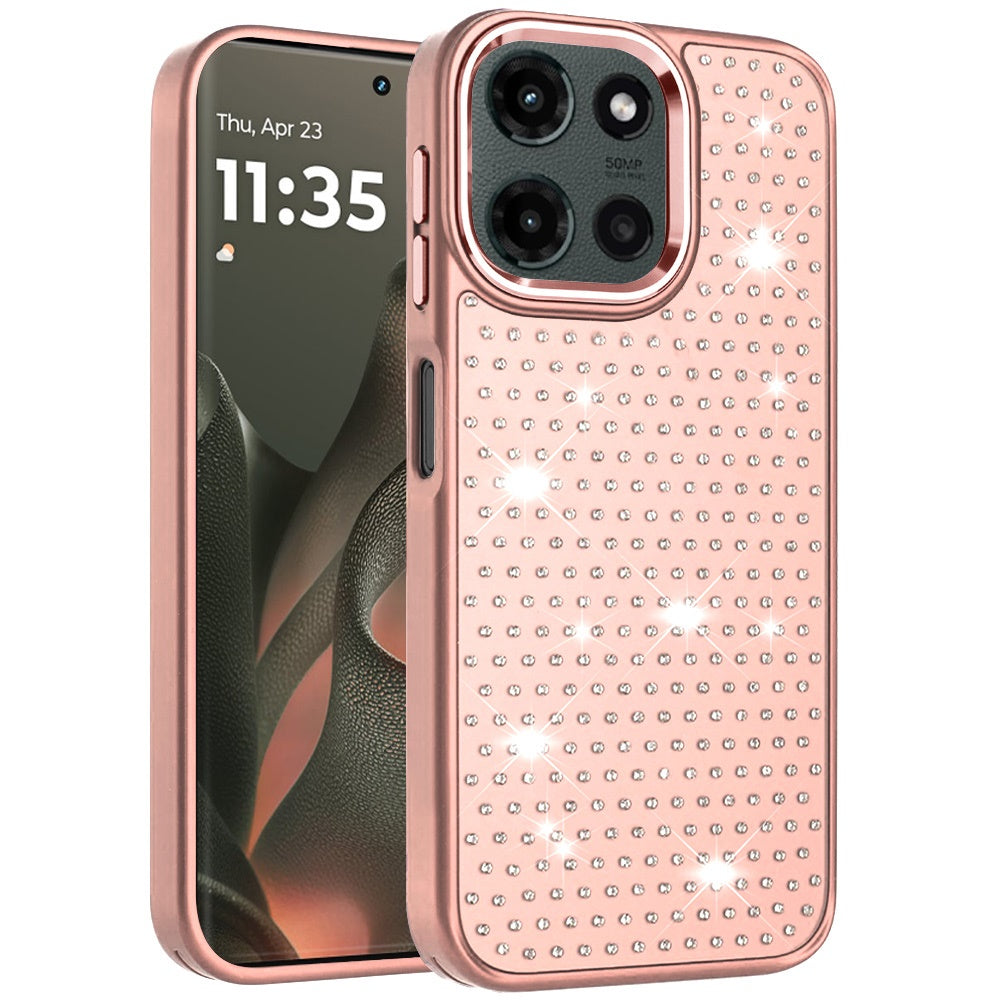 For Motorola Moto G Power 5G 2025 Bling Diamond Metallic, Full Sparkle Chrome Edged Hybrid Protective Shockproof Case Cover