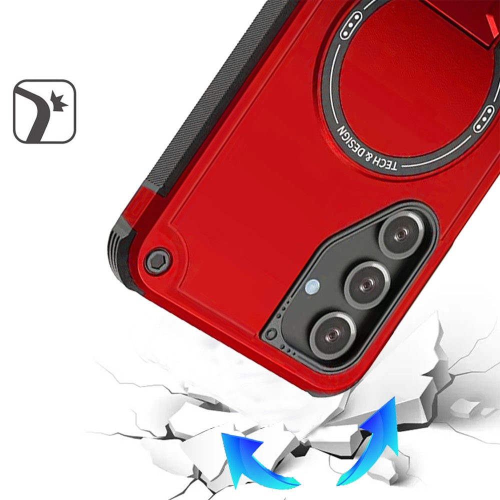 Phone Case for Galaxy A17 5G Magnetic Kickstand Rugged Shockproof Armor Grip Anti Slip Heavy Duty Protective Matte Stand Hybrid Cover Red