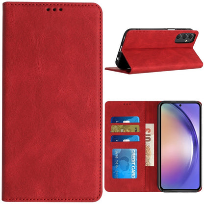 For Apple iPhone 16 Plus (6.7") Premium Wallet PU Vegan Leather ID Credit Card Slot Money Holder with Magnetic Closure Pouch Flip Case Cover Red