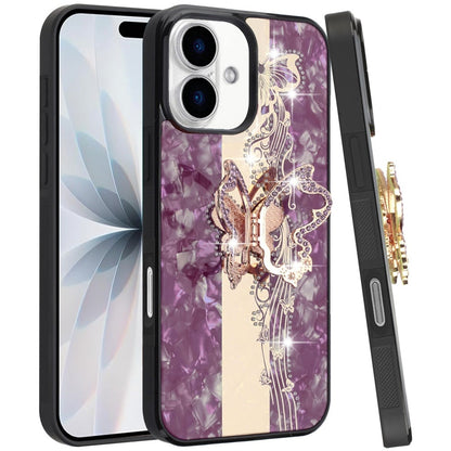 Diamond Glitter Butterfly Engraved Ring Stand Luxury Bling Hybrid Shockproof Chrome Edge Protective Durable Grip