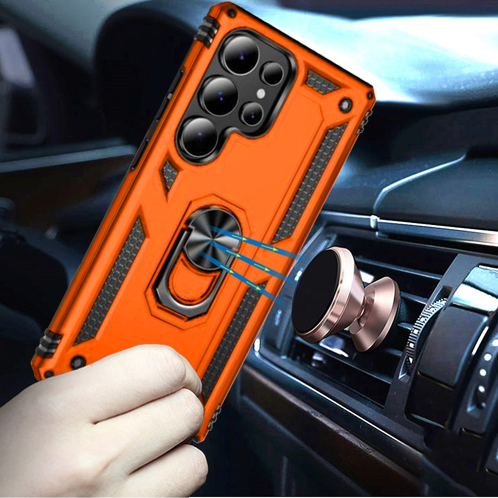 For Samsung Galaxy S25 Ultra Hybrid Shockproof Durable 360 Degree Rotatable Ring Stand Holder Kickstand Fit Magnetic Car Mount Case Cover